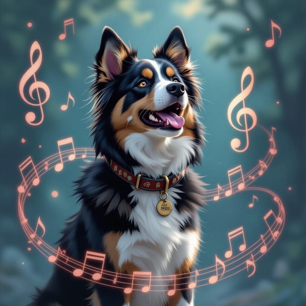 Musical Border Collie Hybrid in Ethereal Atmosphere