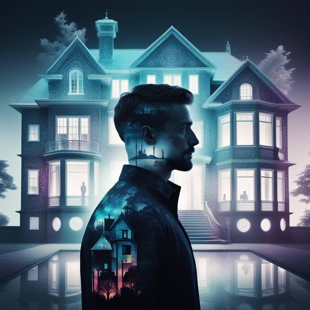 Ethereal Silhouette: Double Exposure Dream Home in 8K