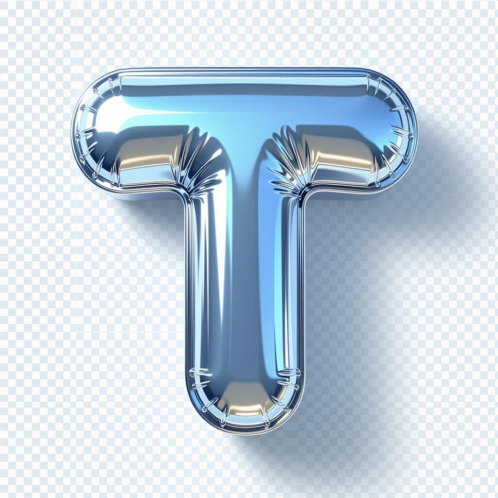 Inflated Silver Letter T 3D Render