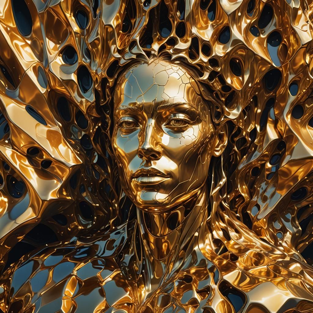 Liquid Gold Colossal Structure in Surreal Style