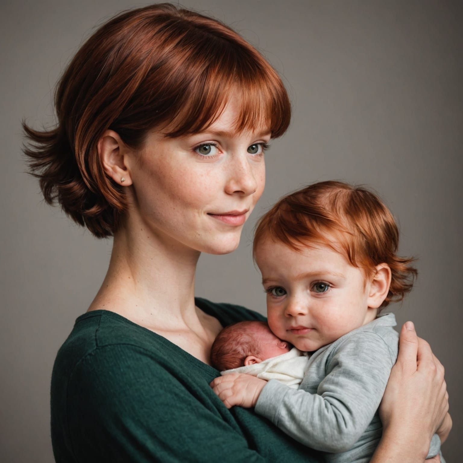 Woman and Children Admire Newborn Baby