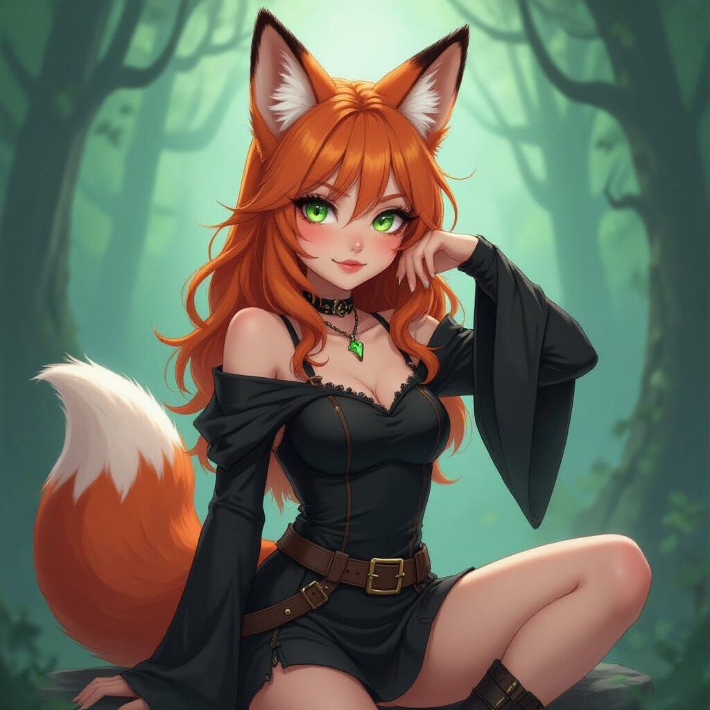Fox-Girl in Mystical Dark Fantasy Art Style