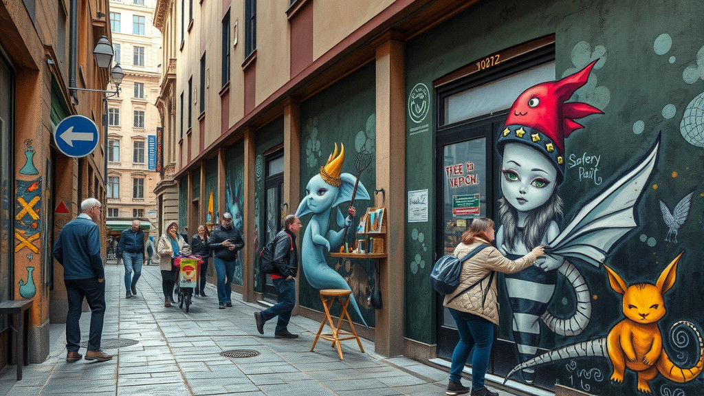 Fantasy Creatures in Vibrant Street Art