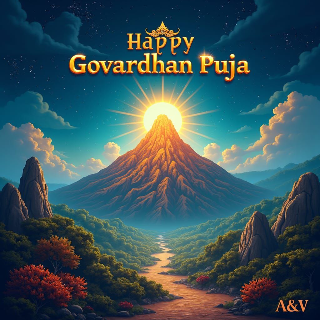 Diwali Poster: Happy Govardhan Puja in Fantasy Style