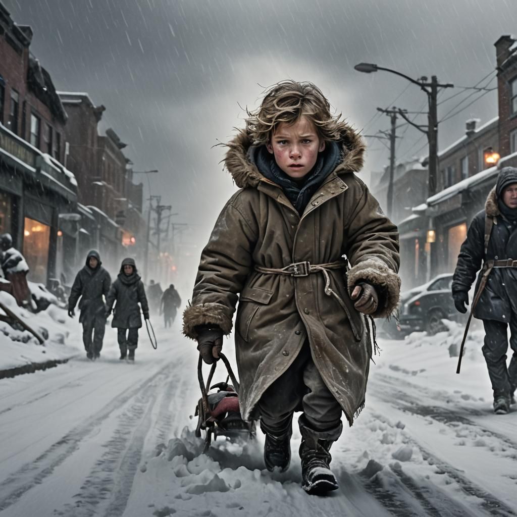 Children Brave a Blizzard in Matte Painting