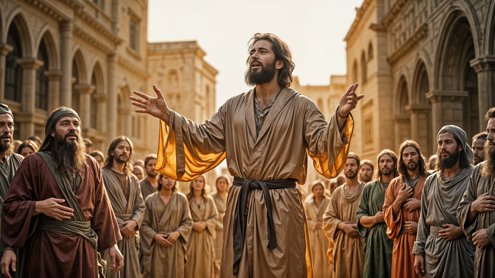 Hyper Realistic Prophet Isaiah Preaching to a Crowd