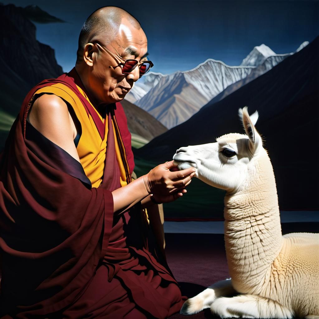 Dalai Lama and Llama: Hyperrealistic Masterpiece