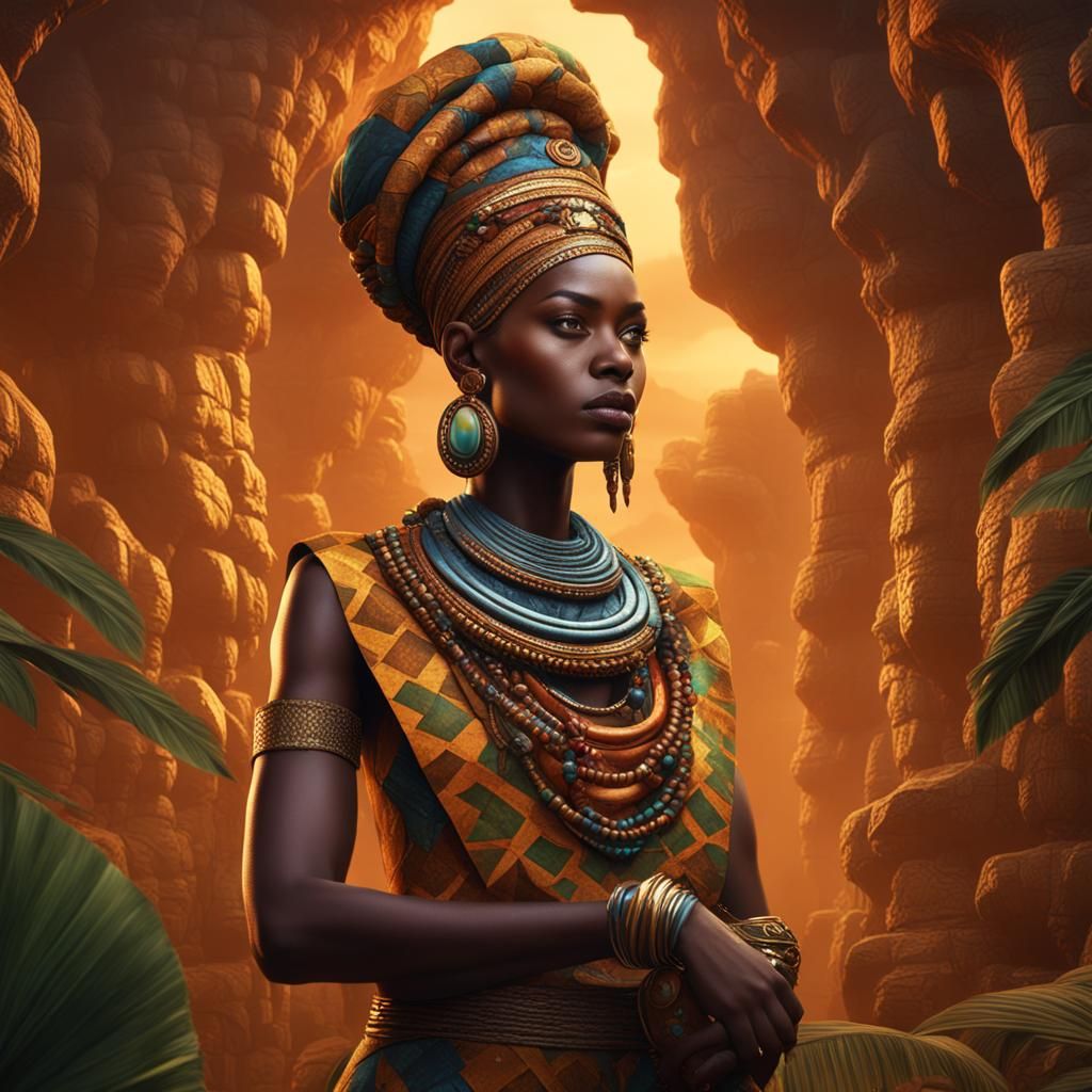Detailed Portrait of an African Beauty in Fantasy Art