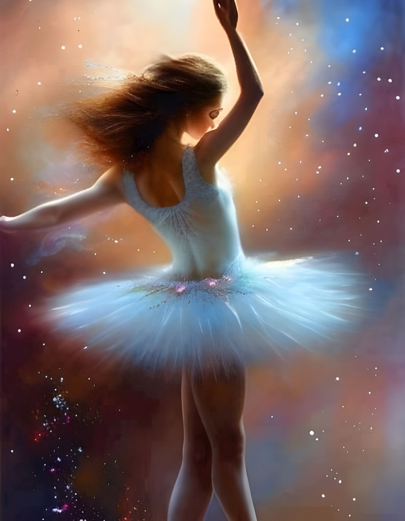 Ballerina Dancing in Space: Watercolor Splash Art