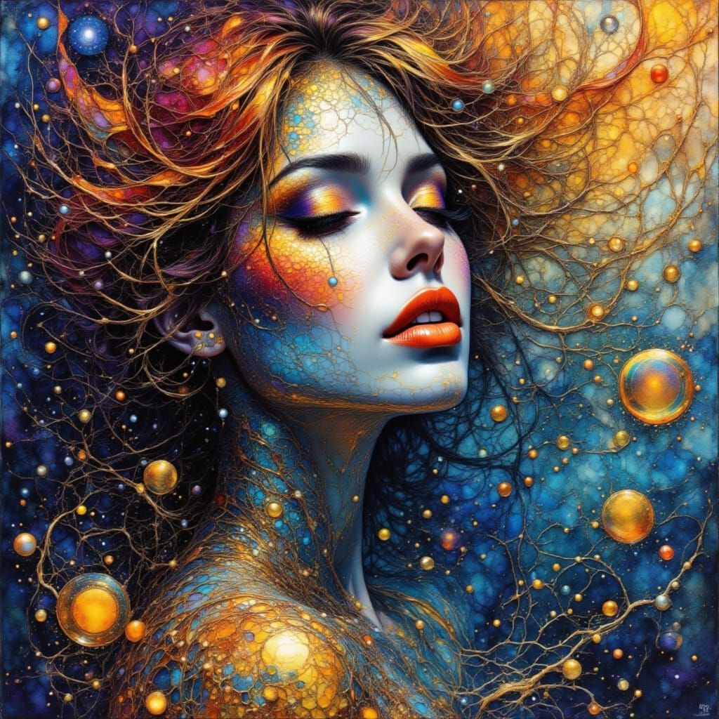 Chromatic Reverie Portrait in Oil on Glass Style