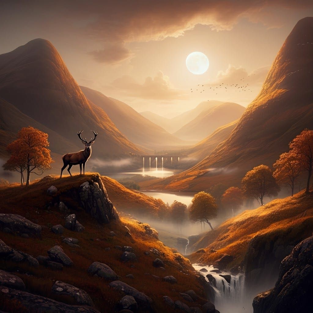 Scottish Highlands Autumn: Golden Hues in Fantasy Style