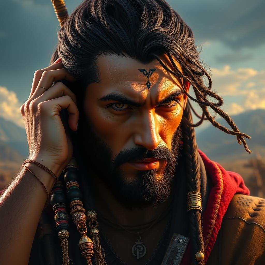 Nomadic Warrior in Hyperrealistic Style