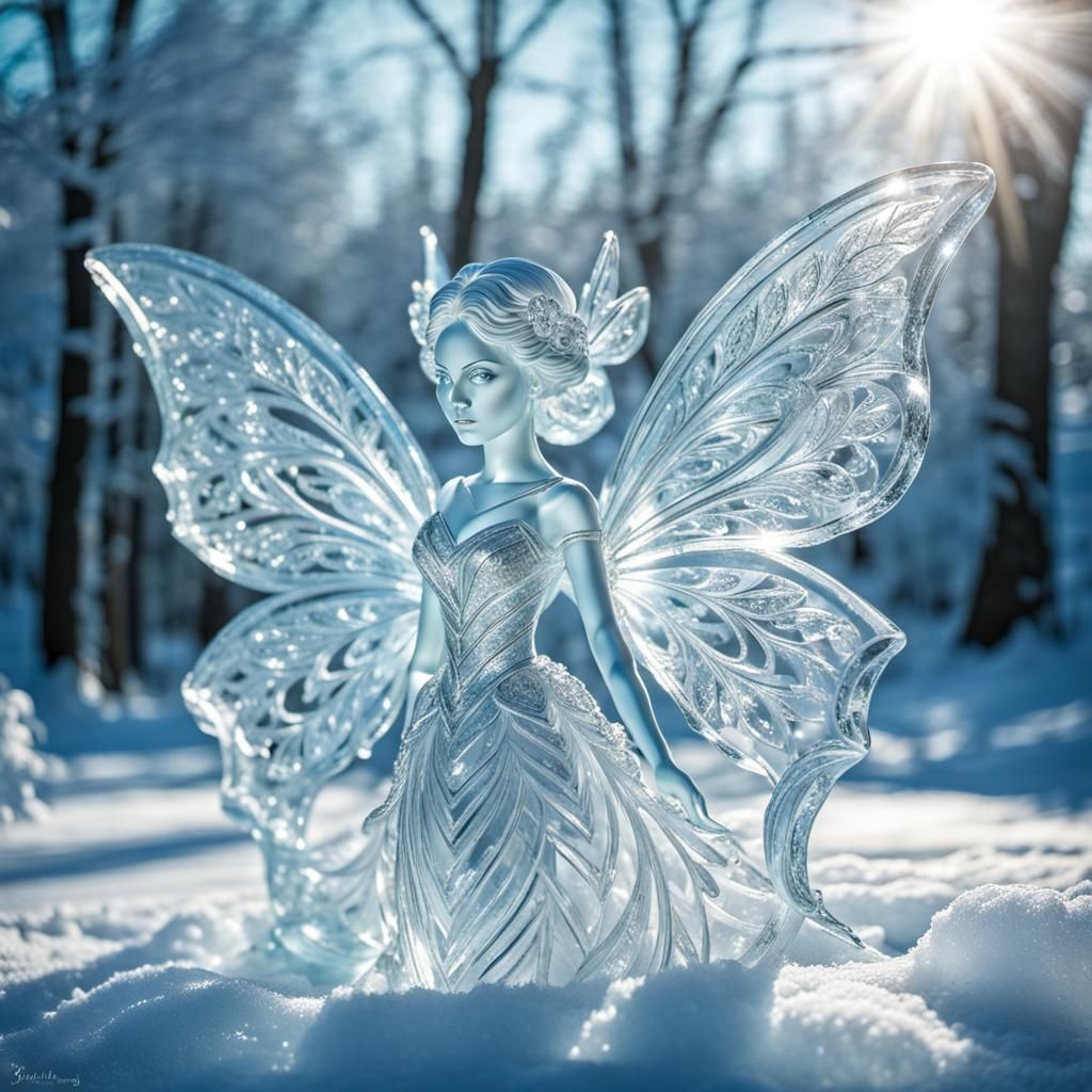 Icy Fairy Sculpture in Translucent Glass