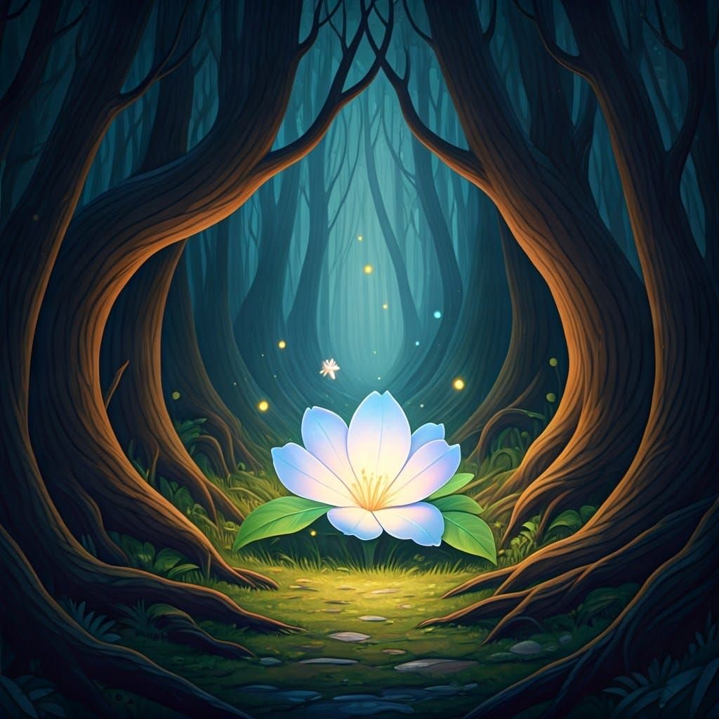 Shimmering Moonblossom Flower in Mystical Whispering Forest