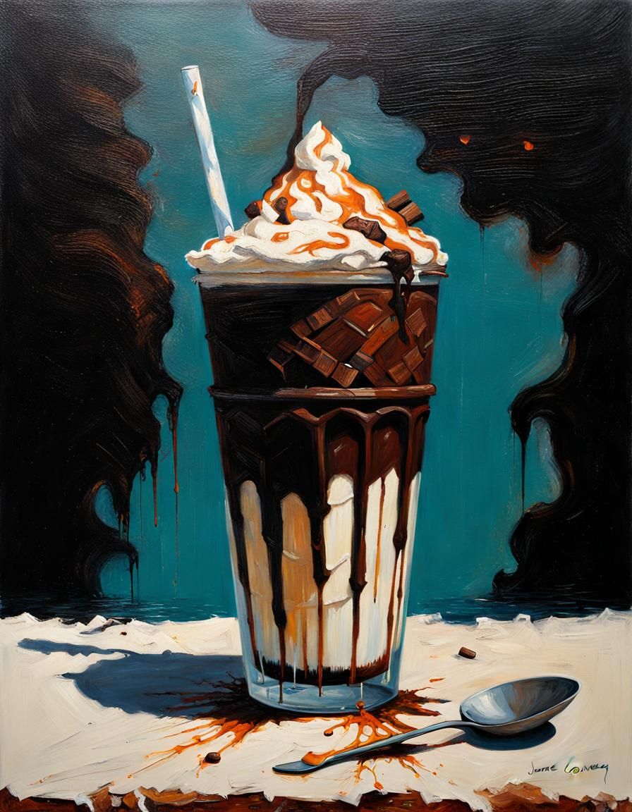 Burnt Milkshake as Oil Painting