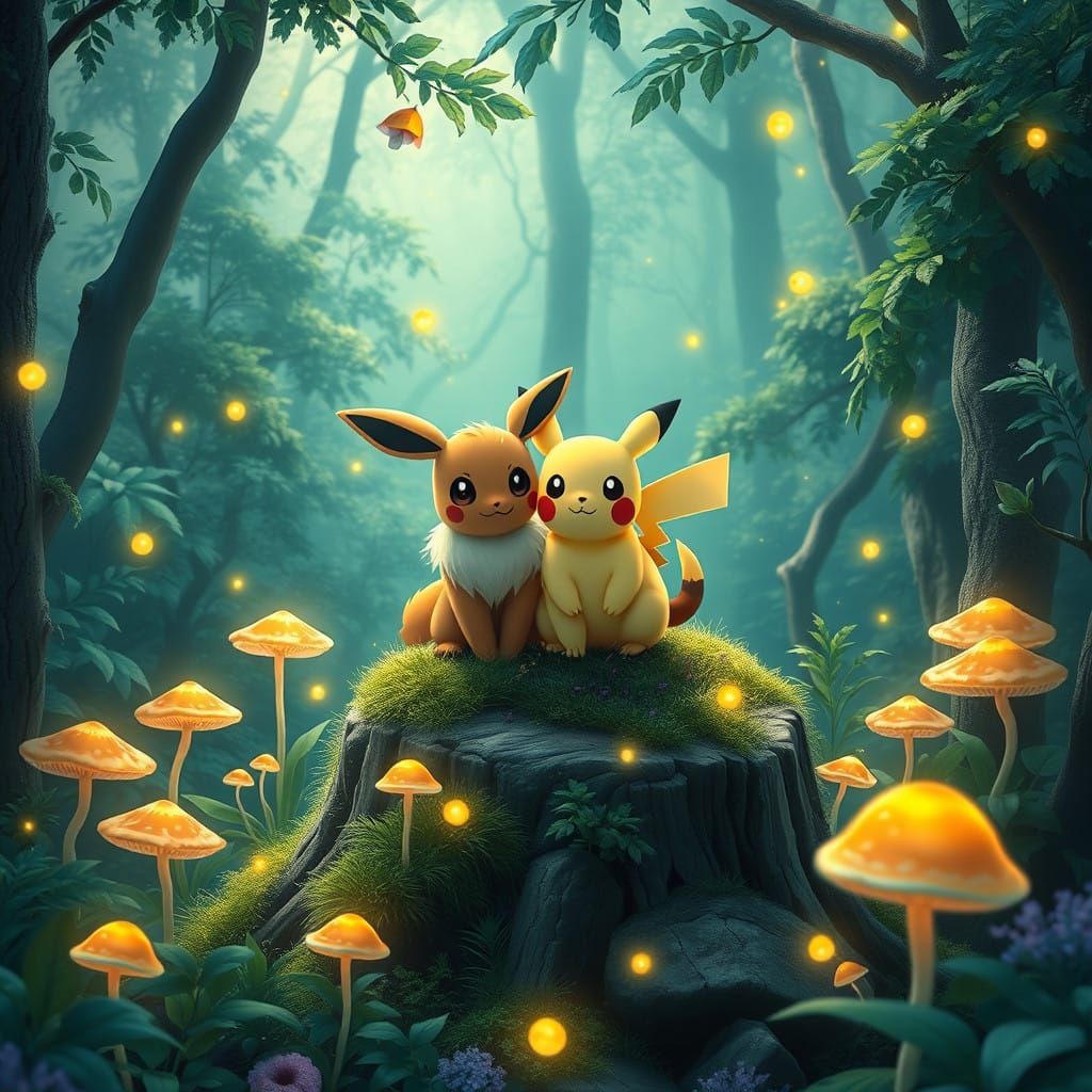 Fantastical Friends in a Lush Forest Realm