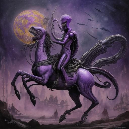 Purple Xenomorph Alien Rides Whimsical Carousel