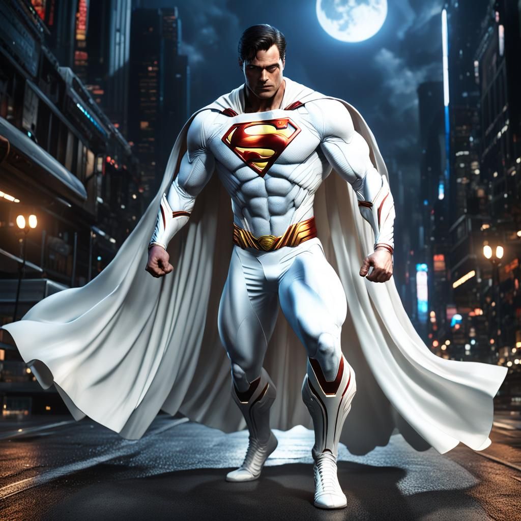 Superman in White Suit, Detailed Matte Painting