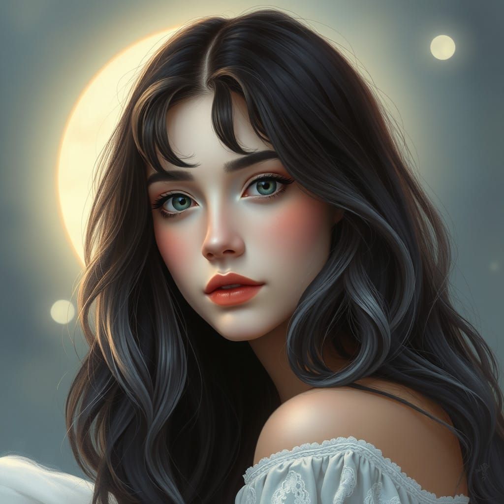 Ethereal Woman in Moonlit Glow with Silver Ombre Hair