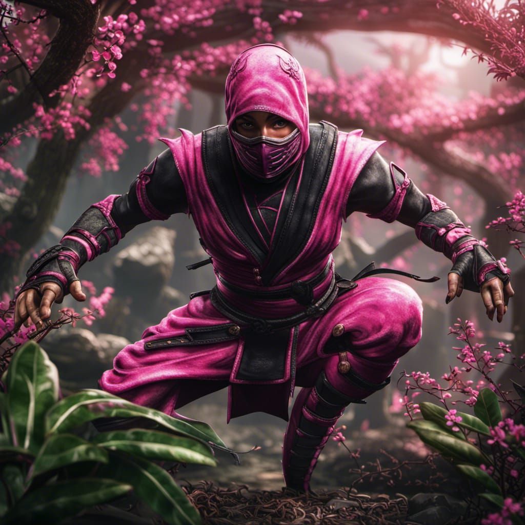 Pink Ninja with Plant Powers, Digital Art