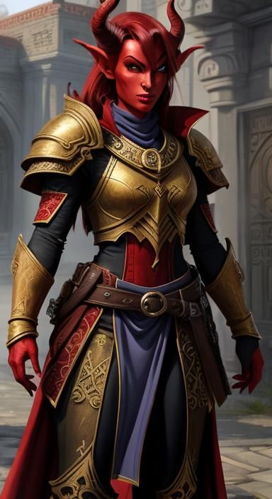 Red Tiefling Female Character Portrait