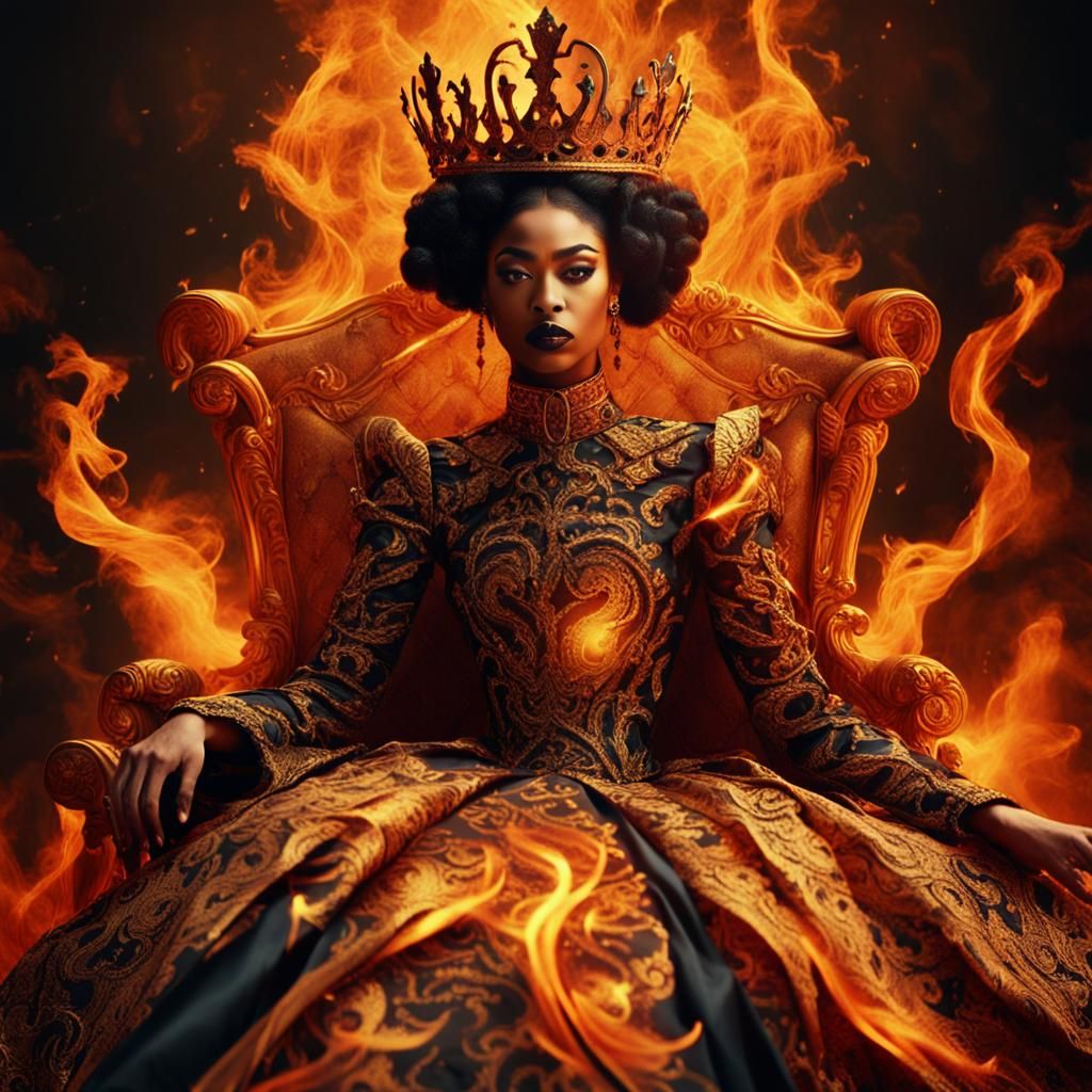 Flame Empress on Throne in Digital Art