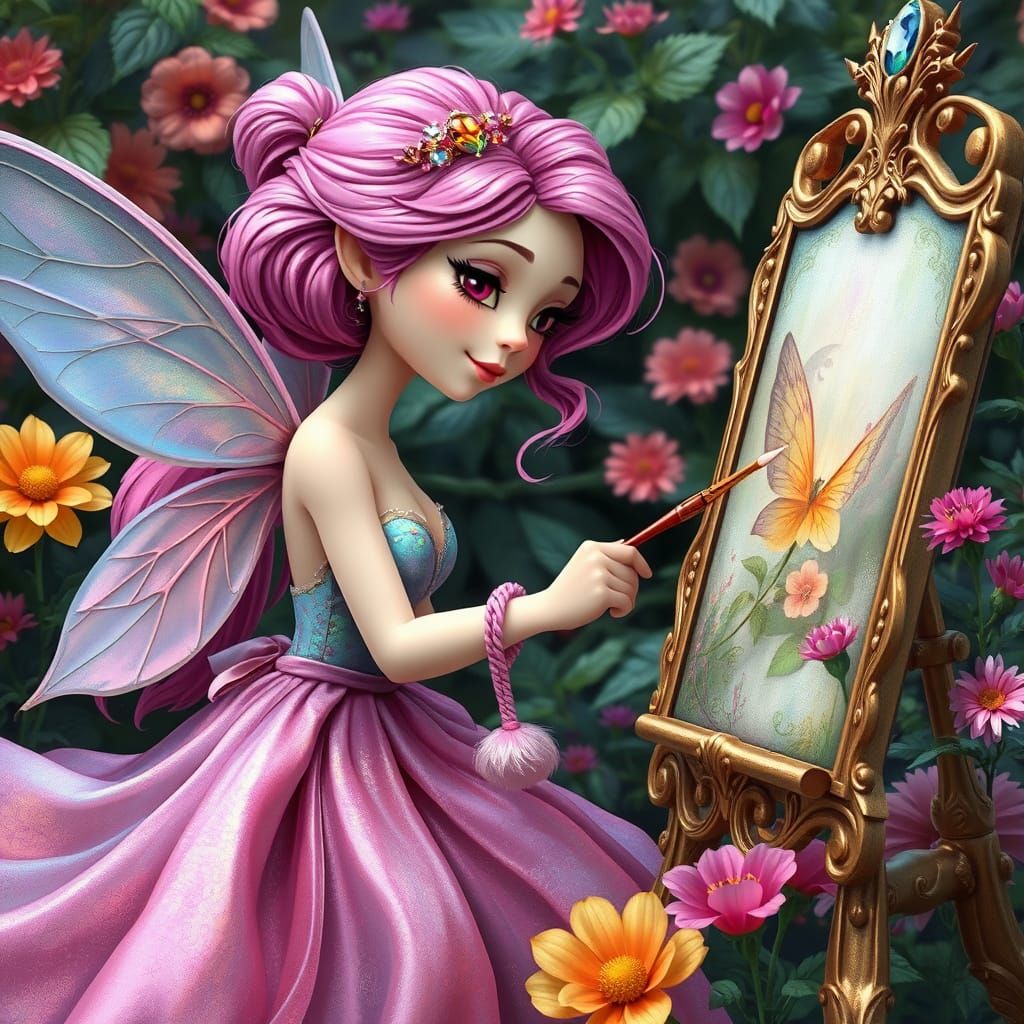 Whimsical Artist Fairy Paints Masterpiece in Vibrant Colors