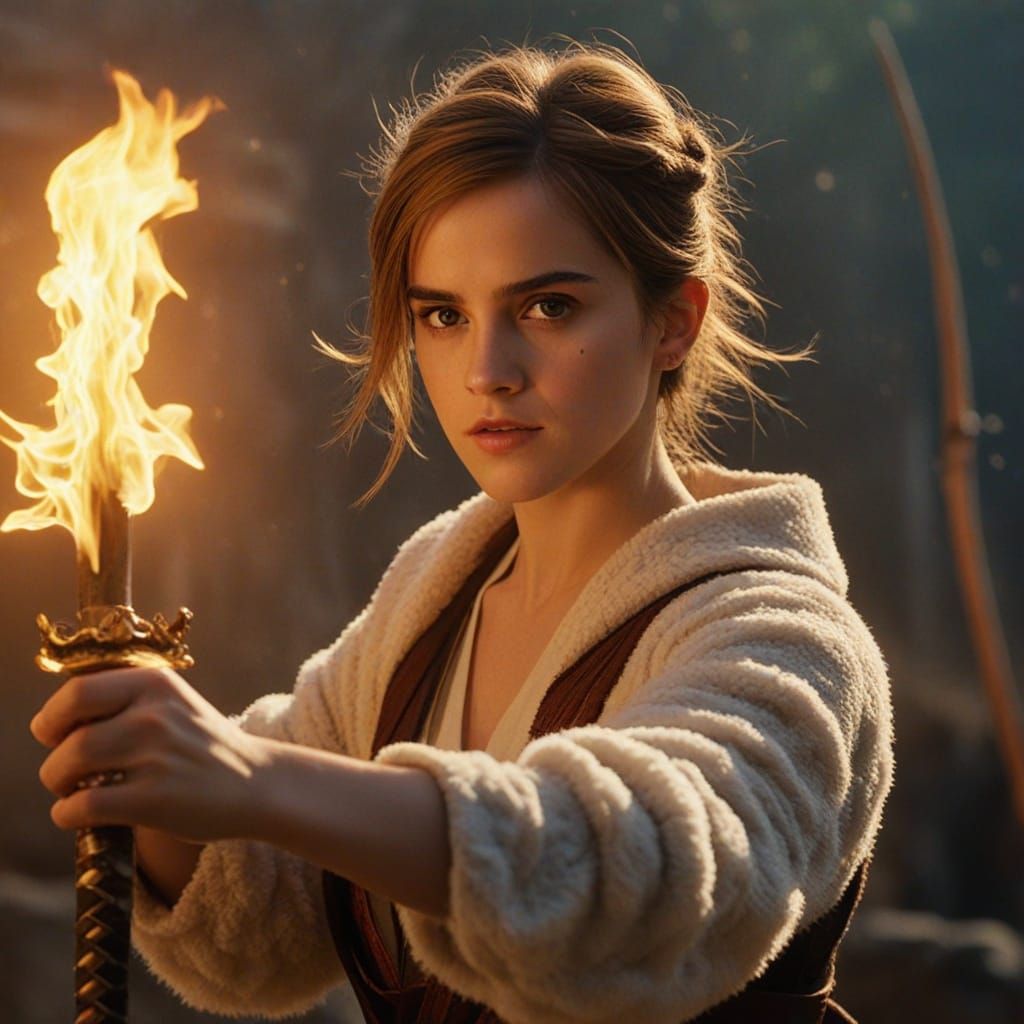 Epic Film Still of Emma Watson in a Futuristic Fur-Filled Ba...