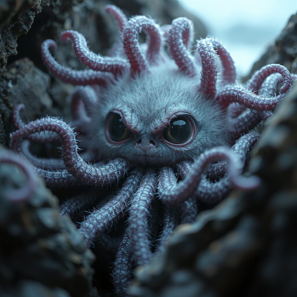 Creepy Cute Tentacled Creature in Grungy Style