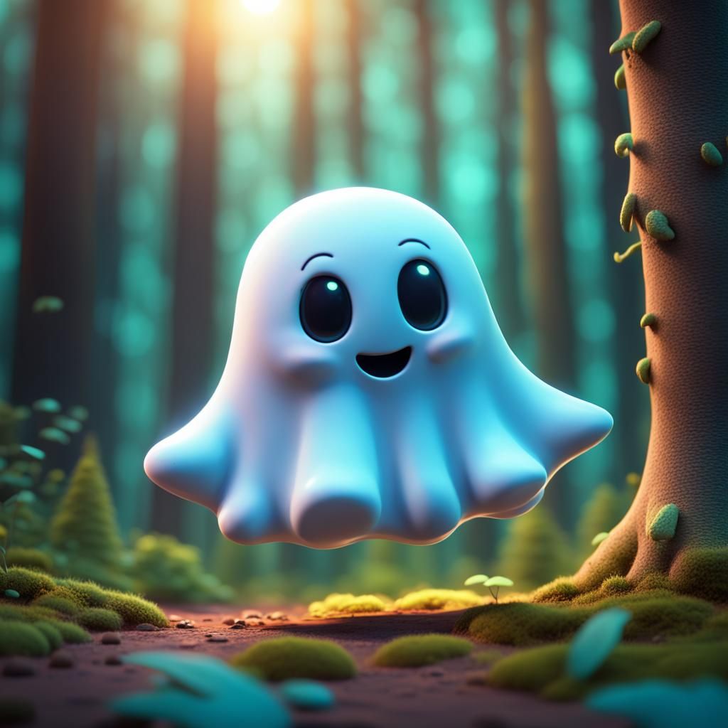 Cute Ghost in Forest: 3D Digital Art