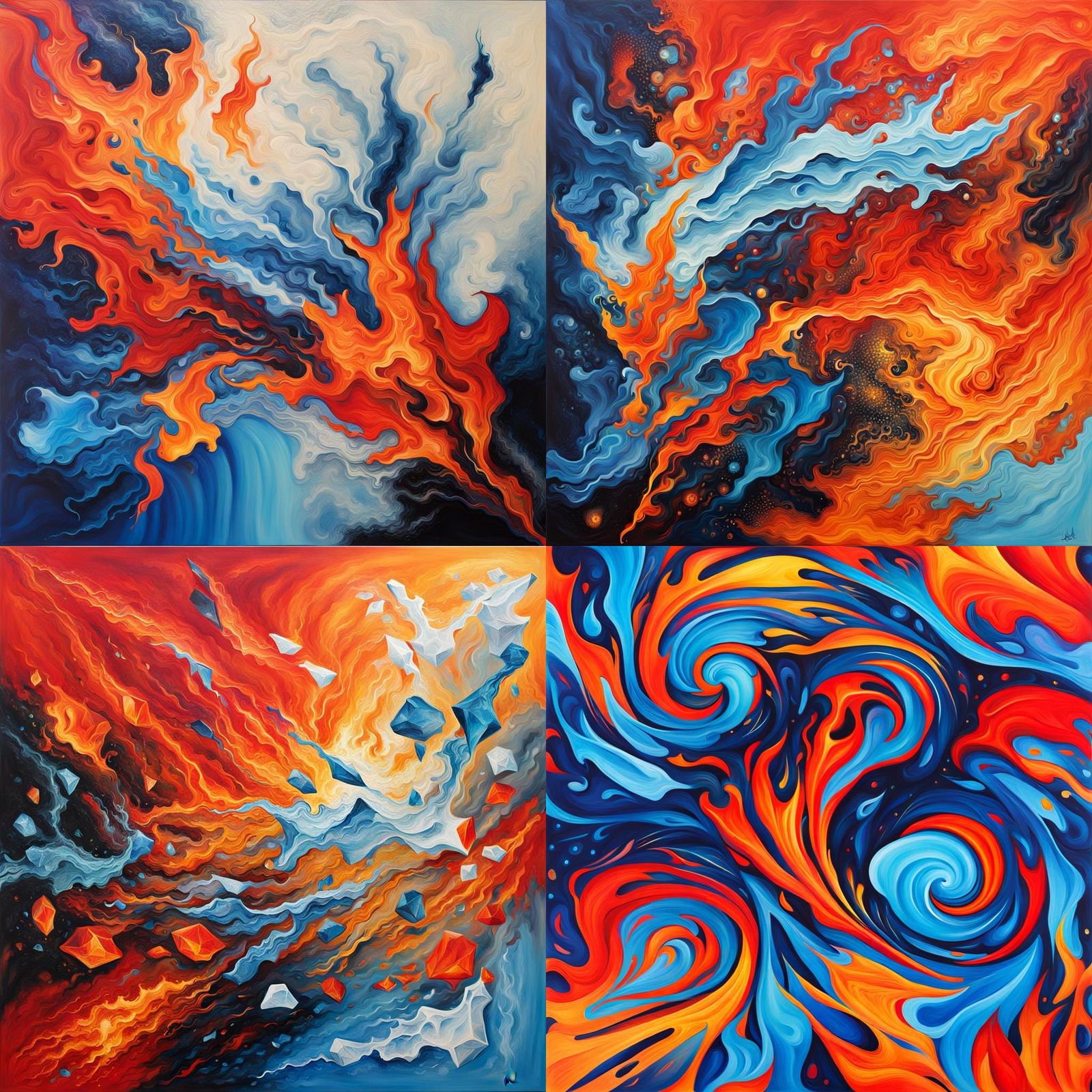 Abstract Fire and Ice Art in Complementary Colors