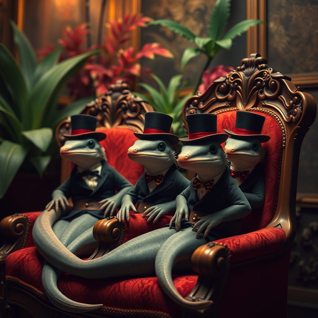 Axolotls in Elegant Victorian Chairs