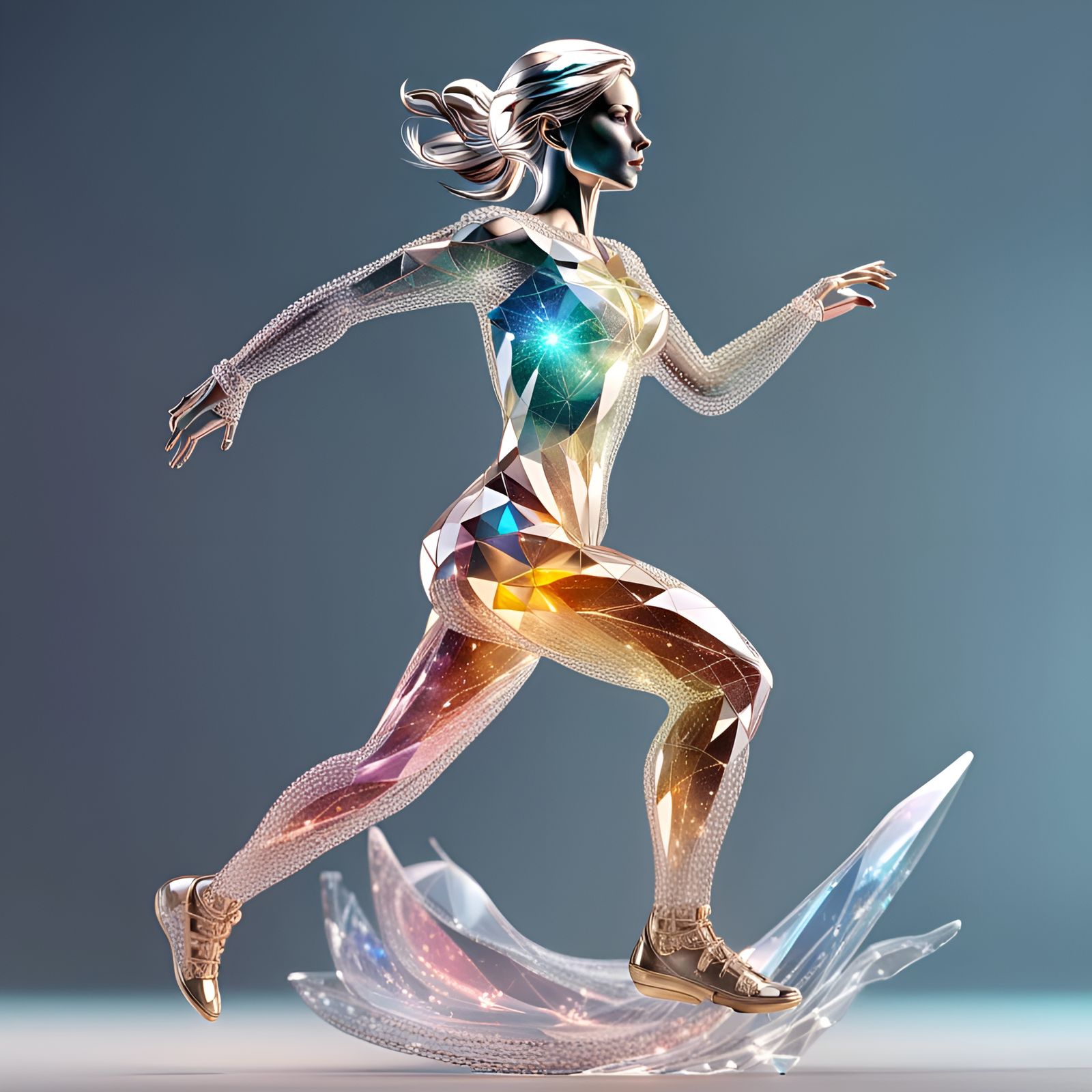 Crystal Running Woman Figurine in Art Nouveau Style