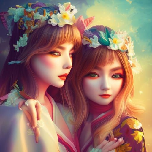 Fantasy Kimono Girls in Dreamlike Digital Art