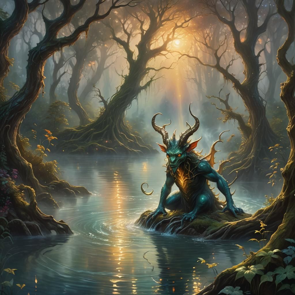 Water Devil Emerges in Golden Light