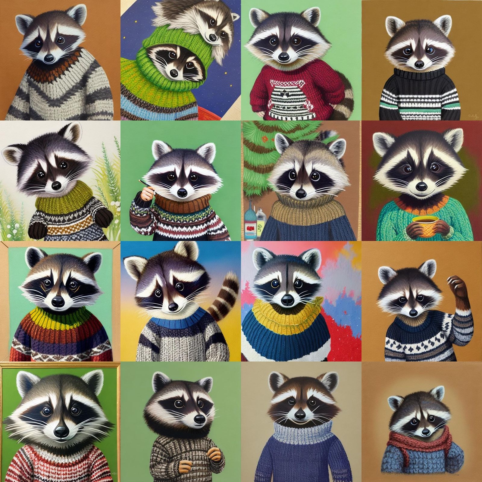 Raccoon in Knitted Jumper: Gouache Painting