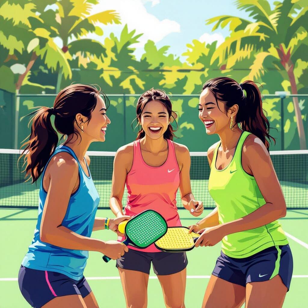 Malaysians Playing Pickleball in Radiant Sunlight