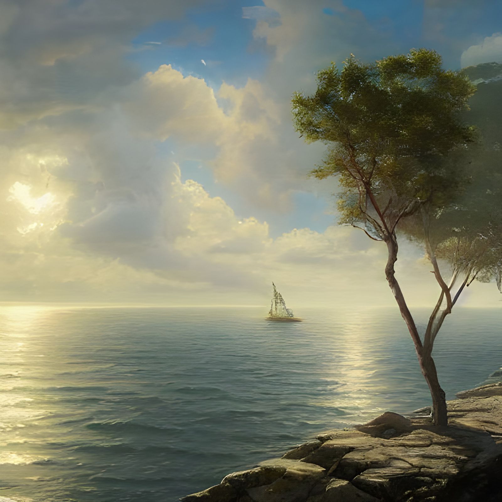 Sunny Summer Seascape Oil Painting with Dolphins