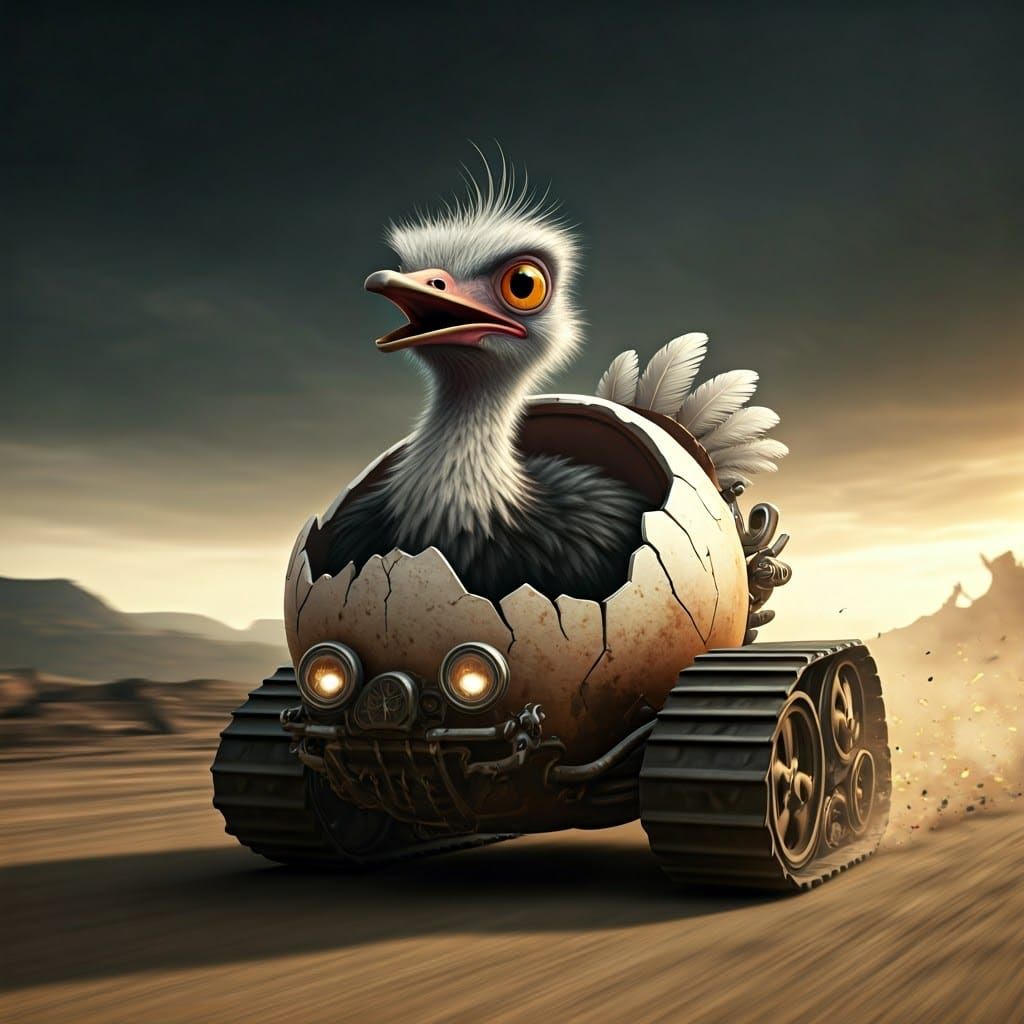 Armored Ostrich Races Through Apocalyptic Wasteland