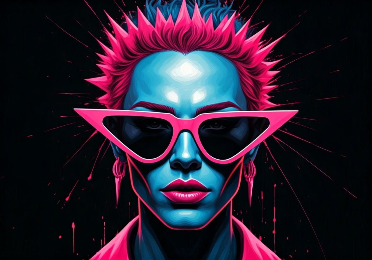 Bold Blue Skin Portrait in Abstract Expressionism Style