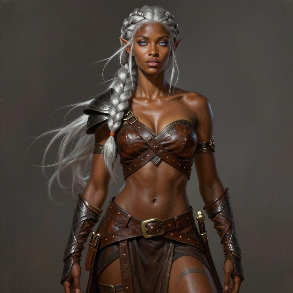 Elven Ranger with Bronze Skin and Silver Hair