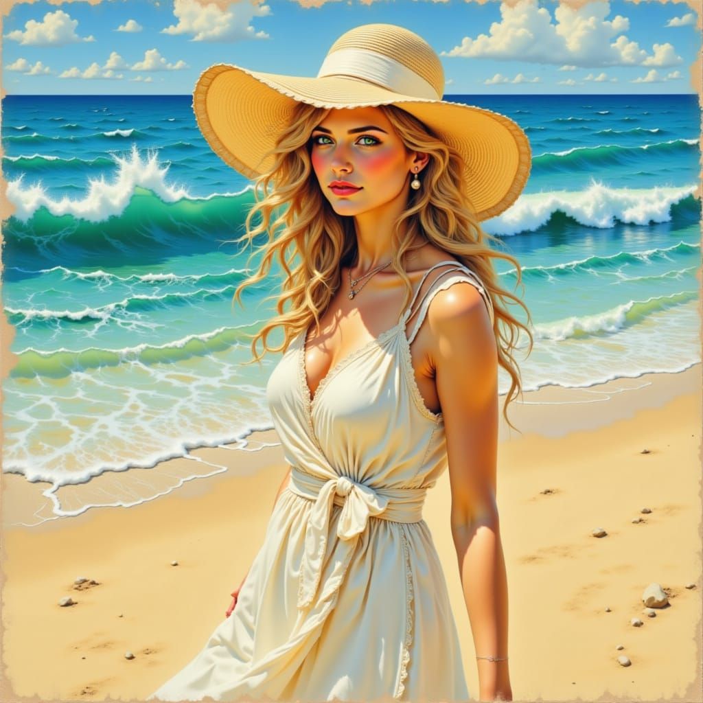 Brigitte Bardot on a St Tropez Beach in Vibrant Colors