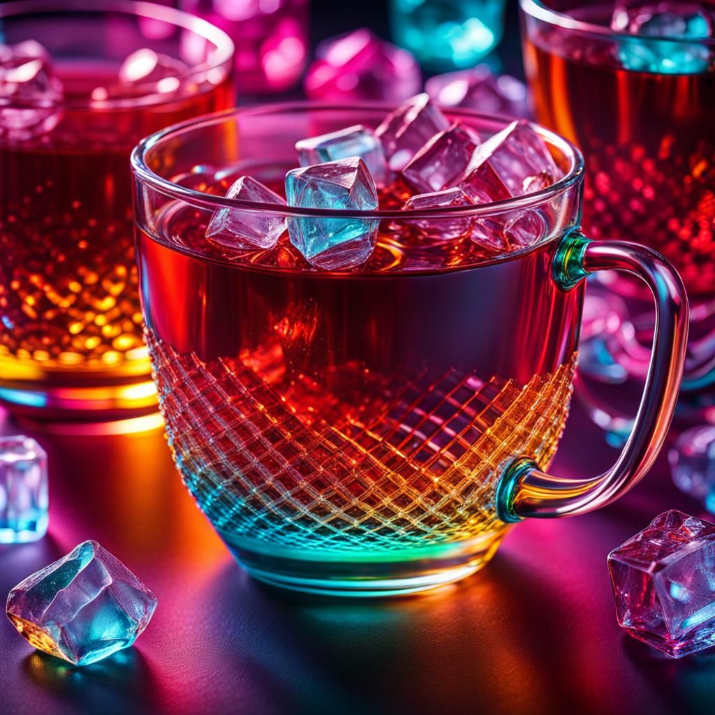 Neon Glass Tea with Ice: 3D Organic Mesh