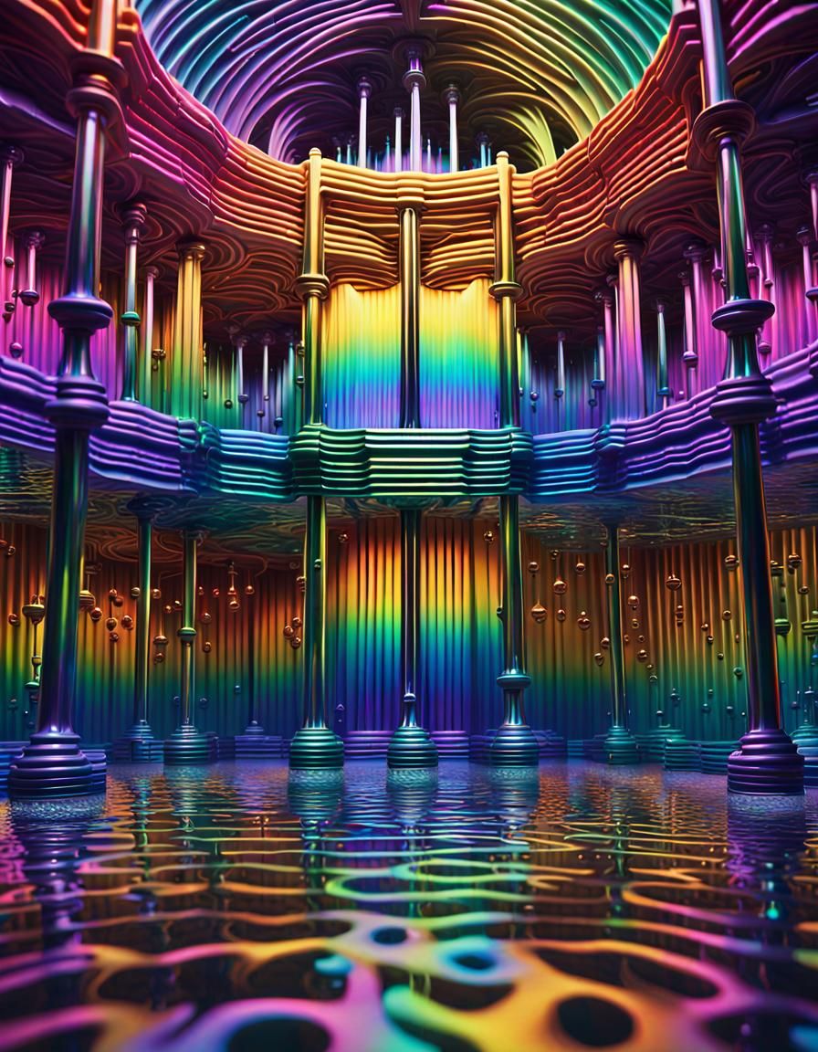 Rainbow Reflections in Mirrored Maze Sculpture