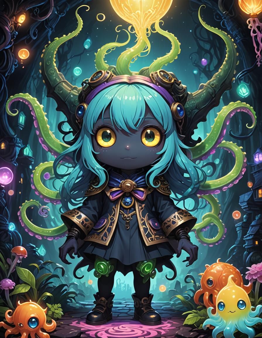 Creepy Cute Cthulhu Girl in Dreamy Anime Style