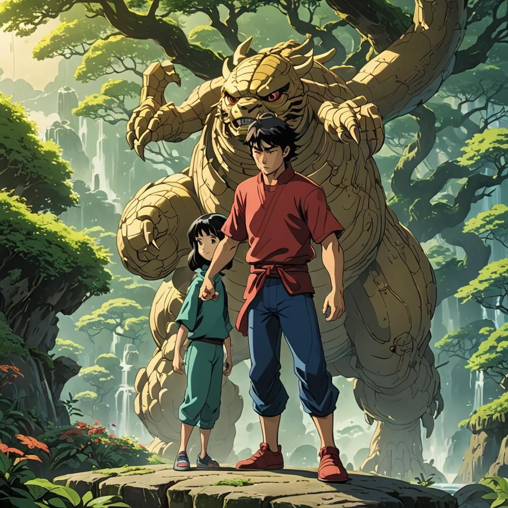 Megasonic and Shang Chi in Studio Ghibli Style