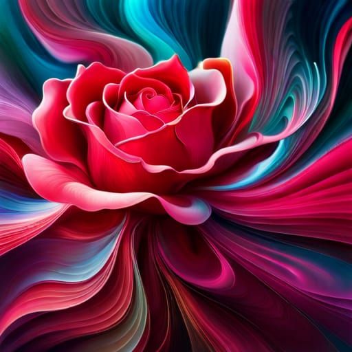 Surreal Red Rose with Fluid Fractal Details
