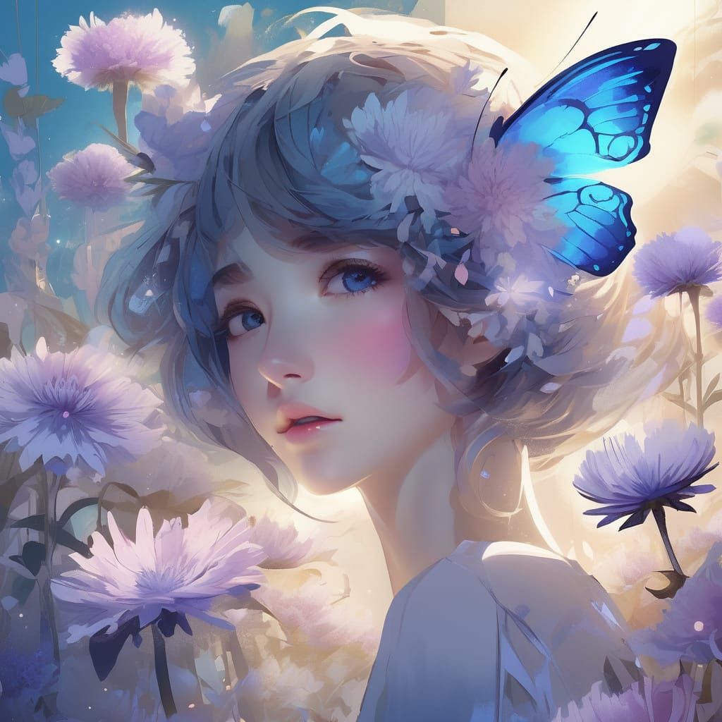 Anime Girl in a Vibrant Floral Wonderland