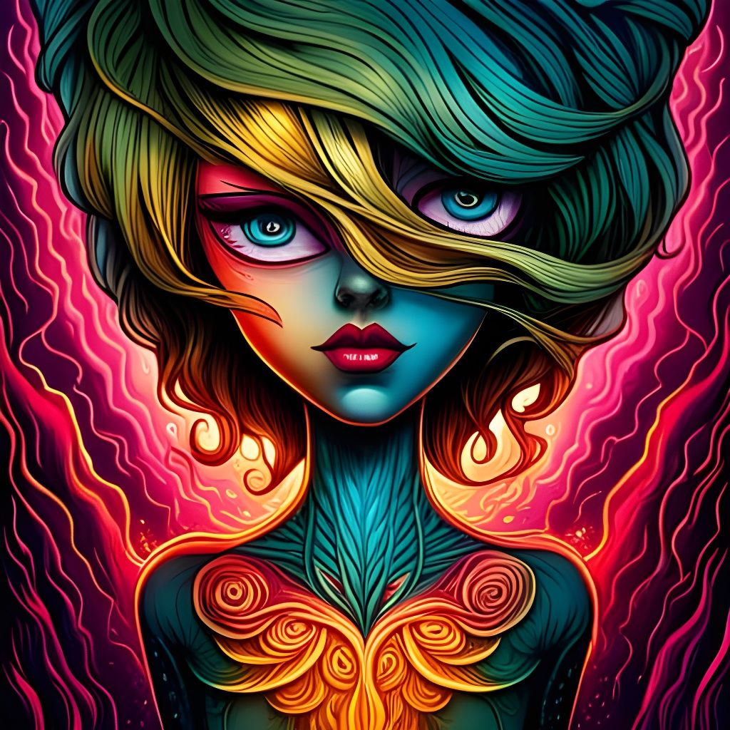 Psychedelic Portrait of Woman in Surrealist Style