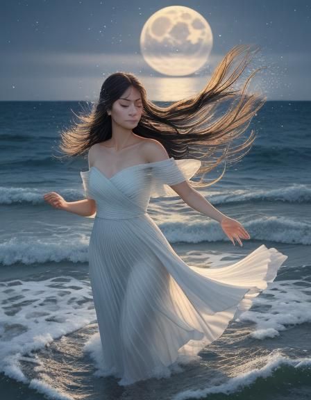 Radiant Woman Under Stars with Moonlight Backlight